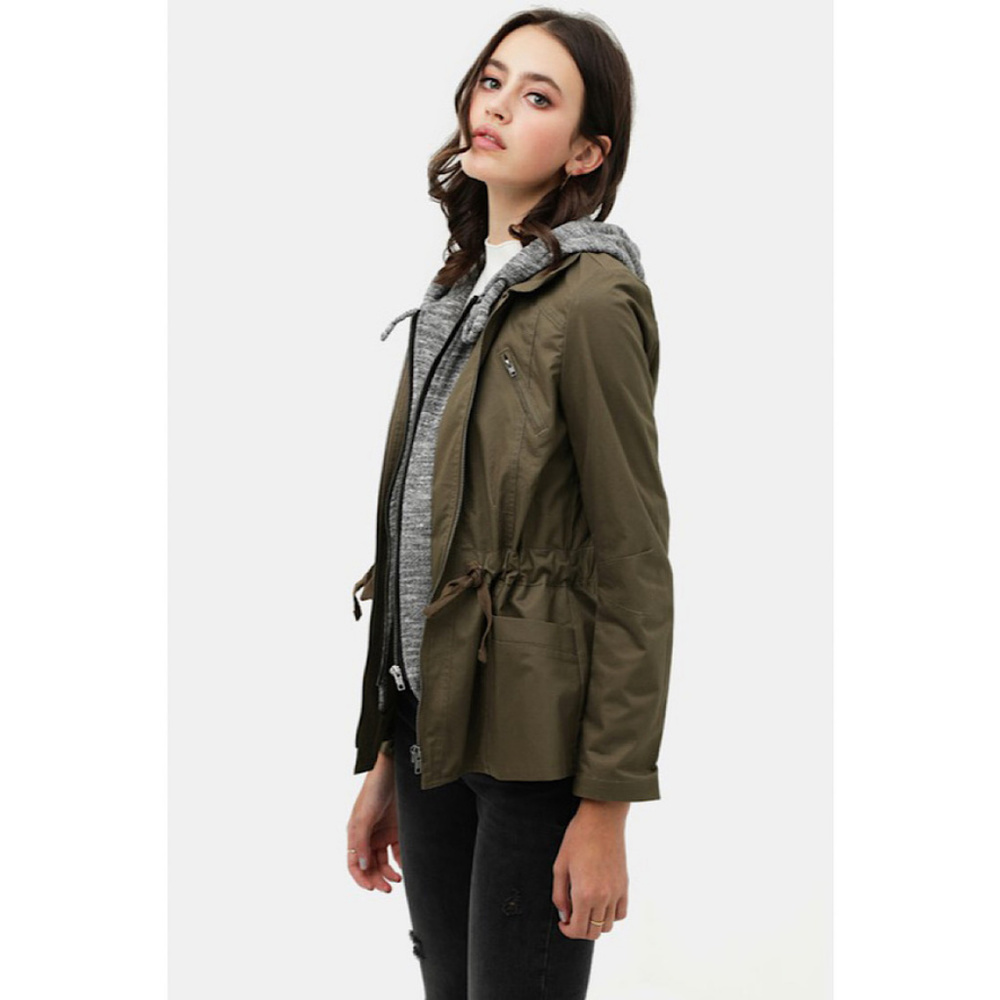 Fleece Layered Anorak Utility Jacket With Hoodie - Picture 3 of 4